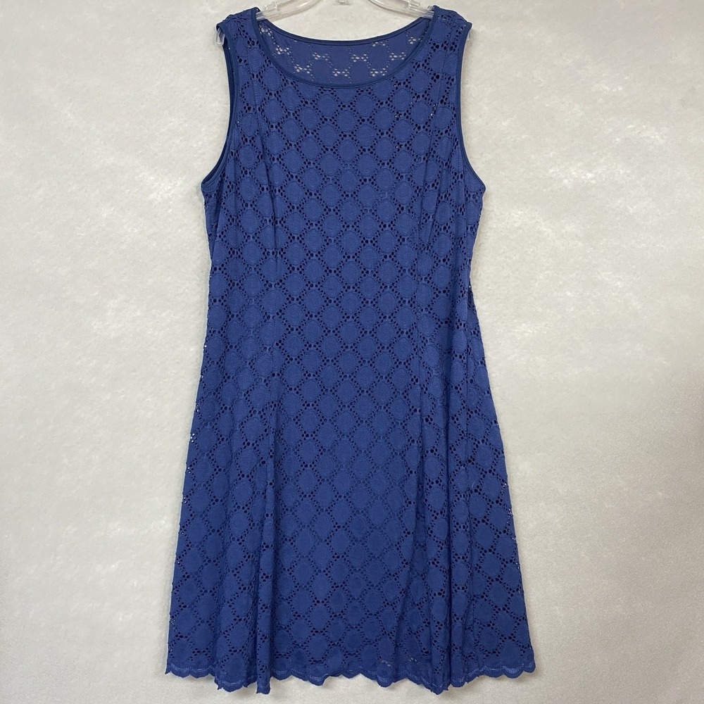 Ronni Nicole Women 14 Dress Navy Eyelet Lace Sleeveless A-Line Stretch Feminine